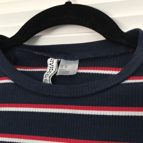 Striped Fitted Ribbed Crop Top Shirt - Picture 3 of 5